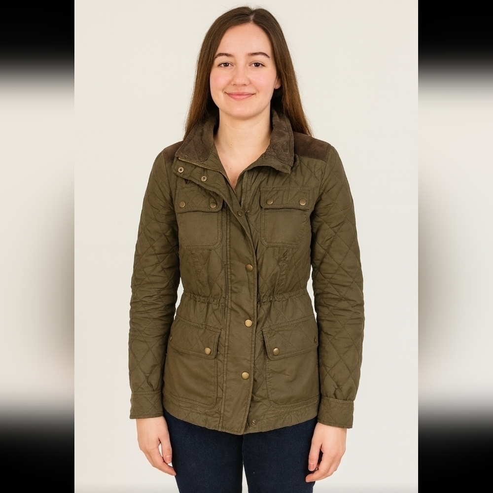 Banana Republic Womens Olive Green Quilted Trendy Chore Coat Jacket S